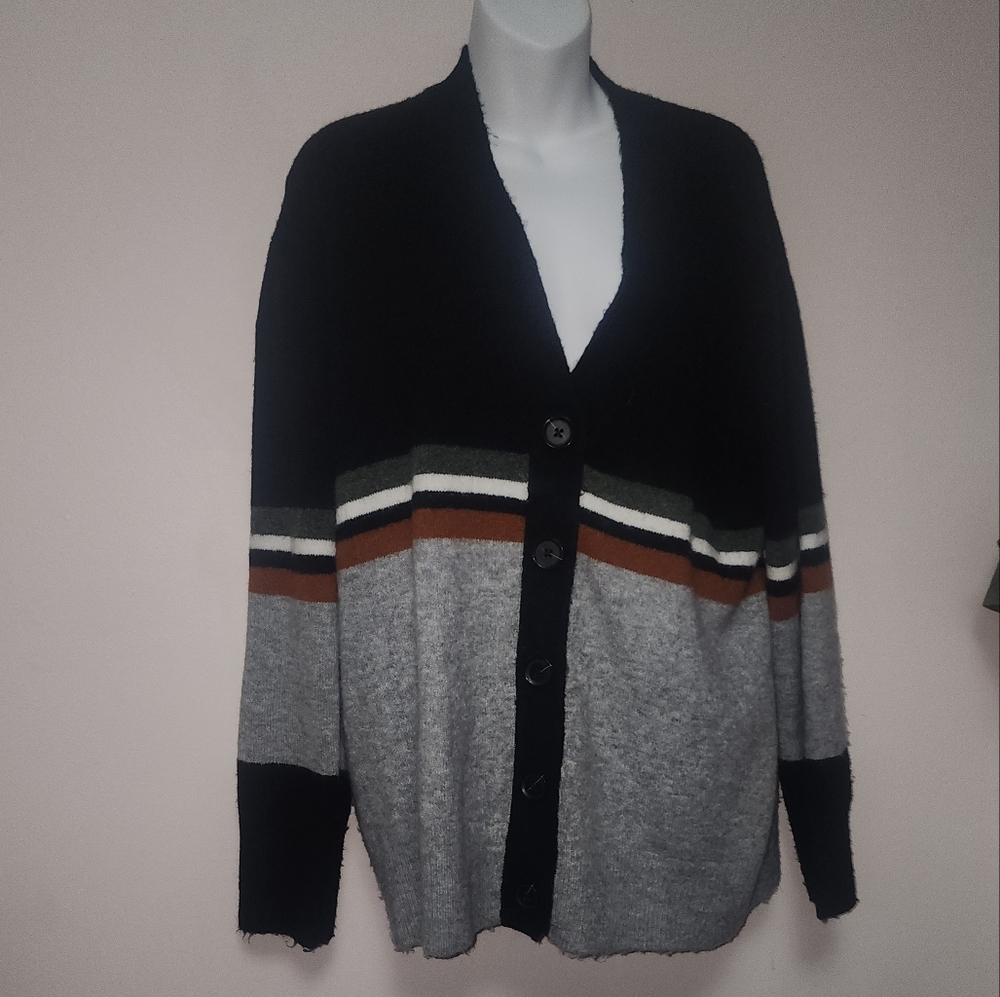 Vince Camuto Cardigan Sweater Black Gray Size L